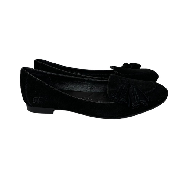 Born Shoes - Born Shoes‎ Women's 7.5 M Black Kary Loafer Tassel Flat Slip On Suede D84203